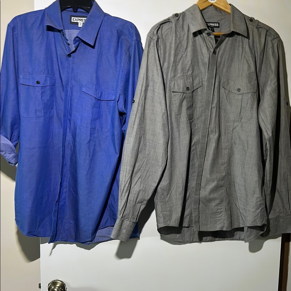 Express Button-Up Shirts in Blue and Gray